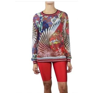 CLOVER CANYON Mesh Long Sleeve Blouse XS Multicolor Tropical Floral Streetwear